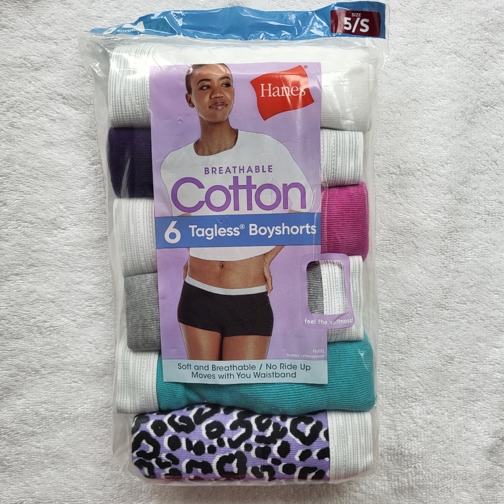 HANES Tagless Cotton Boyshorts 6 Pack Women's Size 5 or Small (NWT)